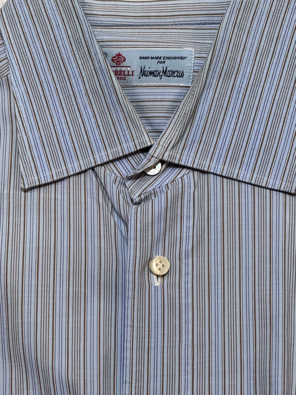 Neiman Marcus Borrelli Napoli Blue Stripe Men's Dress Shirt